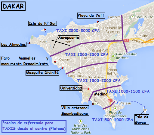 Mapa general de Dakar